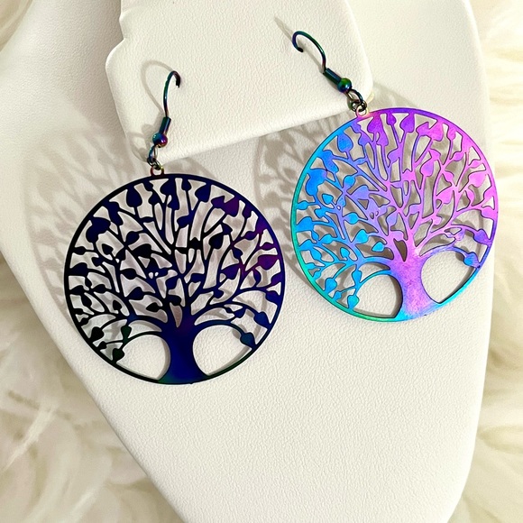 NWT Tree of Life Handmade Holographic Rainbow Earrings - Picture 5 of 5